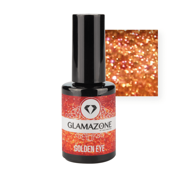 Glamazone gel polish bottle with metallic Orange square